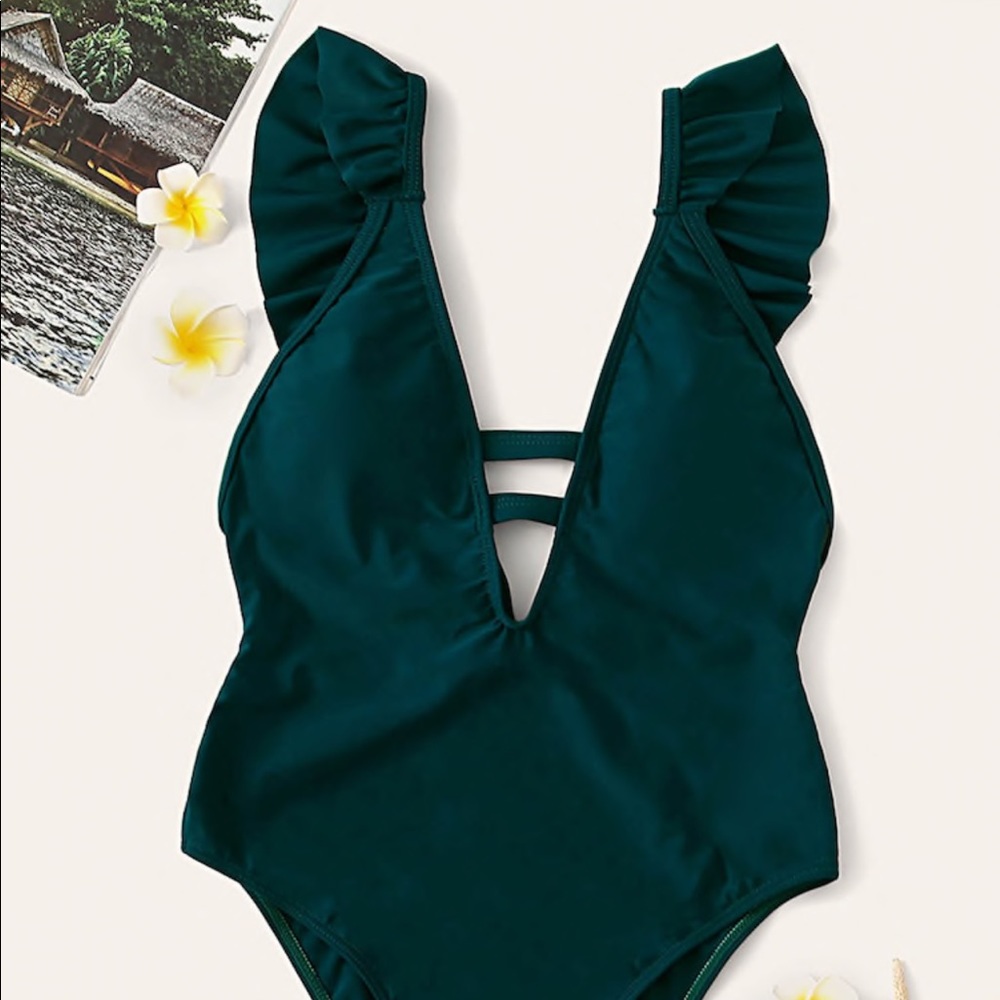 Ruffled V-Cut One Piece - Picture 4 of 9